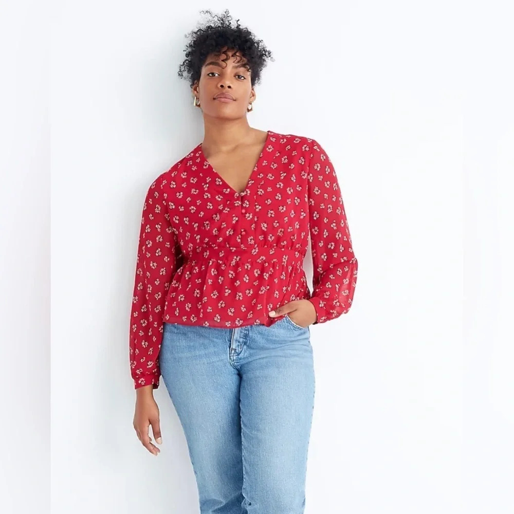 Madewell V-Neck Peplum Top in Little Lilies